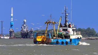 Small refrigerated fishing trawlers returning from fishing in the Baltic Sea [upl. by Kcirderf]