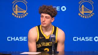 Brandin Podziemski Recaps Warriors Win Over Trail Blazers  Dec 23 2023 [upl. by Yelime]