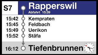 ZVV Ansagen S7 Rapperswil SGZH Tiefenbrunnen  Bauarbeiten  DPZ TIMS [upl. by Onirefez]