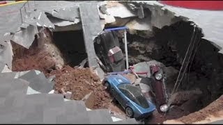 8 Classic Corvettes Swallowed by Sinkhole Caught on Tape [upl. by Mchale]