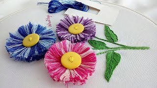 Hand Embroidery Easy trick to make fluffy flowers  ArtesdOlga [upl. by Neiv]