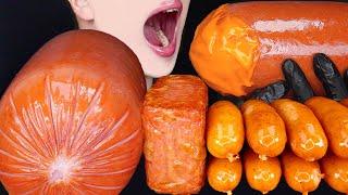 ASMR GIANT CHEESY SAUSAGE SPAM SPICY FIRE SAUCE COOKING MUKBANG 대왕 소세지 스팸 먹방 咀嚼音 Sosis EATING SOUNDS [upl. by Ferullo719]