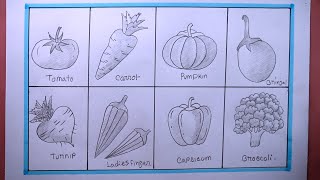 How To Draw 8 Different Vegetable EasyHow To Draw VegetableVegetable Drawing [upl. by Branham]