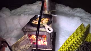 Hot Tent BushCraft Wood Stove Dinner Winter Overnight Backpacking [upl. by Deryl]