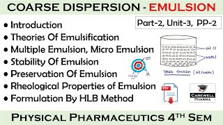 Emulsion  Coarse dispersion  Part2 Unit3  Physical pharmaceutics 4th Semester  carewell P [upl. by Bohun]