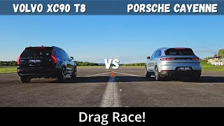 2024 Volvo XC90 T8 Recharge 455hp vs 2024 Porsche Cayenne EHybrid 470hp  Drag Race  4K [upl. by Nosyk]