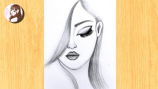 Beautiful hide face girl drawing  Pencil sketch for Beginners  Beautiful drawing tutorial  Art [upl. by Zizaludba]