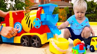 Learn construction vehicles for kids  A cement mixer at the sandpit [upl. by Adnirod]