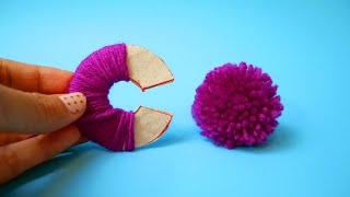 DIY How to Make a Pom Pom Maker Tutorial Super Easy Pom Pom with Cardboard  DIY Yarn Studio [upl. by Supple]