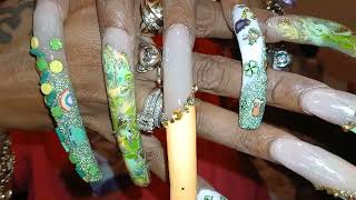 SAINT PATRICK DAY NAILS LONG NAIL DESIGNS WHATS ON MY NAILS [upl. by Nalyk]