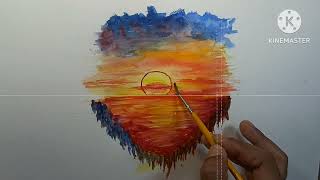 sunset drawing easily with colour ll simple art ll sun painting 🖌️ ll art by NABA PRATIK [upl. by Haerdna]