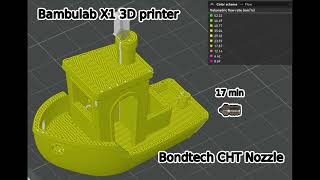 Print 3D  Bambulab X1 with Bondtech CHT Nozzle  17min Benchy [upl. by Kiehl]