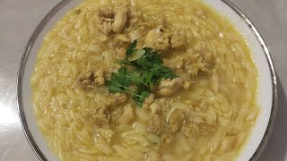 شوربة لسان الطير بالدجاج شهية وصحية Soup with orzo pasta and chicken light and 😋 [upl. by Tess]