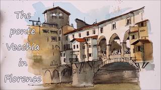 Time lapse Line and Wash of the Ponte Vecchio Bridge Italy Peter Sheeler [upl. by Lippold592]