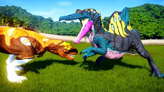 JUrassic world Evolution Oxalaia Spinosaurus TRex MONSTERS prehistoric amp DINOSAUR ANIMATED planet [upl. by Thor779]