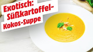 Exotisch SüßkartoffelKokosSuppe • KochMit [upl. by Kartis]