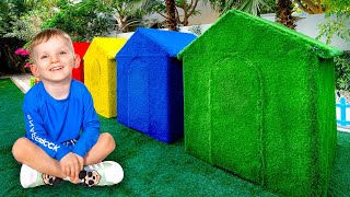 Vania Mania Kids Build Tiny Houses in Four Colors  more videos for children [upl. by Mclaughlin]