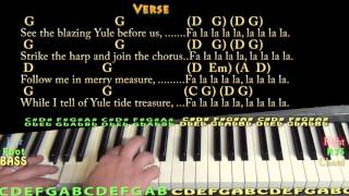 Deck the Halls Christmas Piano Cover Lesson in G with ChordsLyrics [upl. by Galasyn]