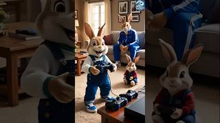 Cute bunny really wants to play games but parents😱😂 rabbit cartoon bunnys ai animal funny [upl. by Crifasi]