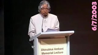 Dr APJ Abdul Kalam 1st Dhirubhai Ambani Memorial Lecture [upl. by Alled623]