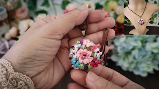 Embroidered Suede Necklace  Floral Embroidery  Upcycle Bottle Cap [upl. by Cran]