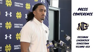 Freshman LB Kyngstonn ViliamuAsas first Notre Dame press conference [upl. by Ettolrahc263]