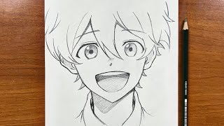 Easy anime sketch  How to draw Happy boy stepbystep [upl. by Tound599]