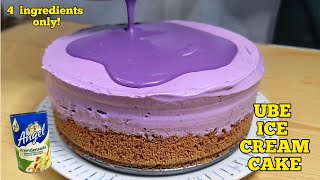 UBE ICE CREAM CAKE  4 Ingredients Dessert Recipe  Angel Kremdensada Cake [upl. by Kostival]