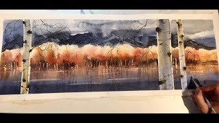 How to paint a fall landscape in Watercolor [upl. by Llehcam]