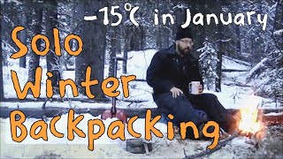 Hiking alone overnight in the Canadian winter wilderness 15C temperature [upl. by Mckeon454]