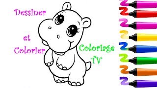 Comment dessiner HIPPOPOTAME  Coloriage HIPPOPOTAME  Coloriage magique  Coloriage [upl. by Yornek]