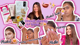 Diwali 🪔 Glow Up Routine At Home  Festival Season Routine  Hair  Skin  Nails diwaliglow [upl. by Franz]