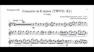 Play along trumpet  Telemann Concerto E minor 3 Largo [upl. by Anelahs]