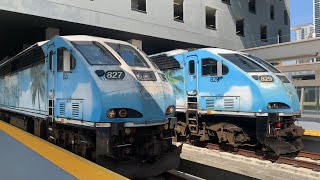 Two Downtown Miami TriRail Trains Arrive and Depart Miami Central Station [upl. by Yahsan]