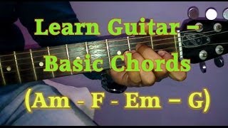 Learn Basic Guitar Chords Beginners Guitar Tutorial  A Minor Chord Progression  vguitarlearning [upl. by Avigdor411]