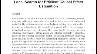 Local Search for Efficient Causal Effect Estimation [upl. by Leckie]