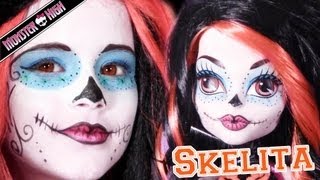 Skelita Calaveras Monster High Doll Costume Makeup Tutorial for Cosplay or Halloween Sugar Skull [upl. by Flodnar713]