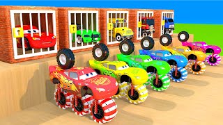 McQueen DACIA LAMBORGHINI FERRARI VOLVO BENTLEY POLICE CARS Transforming to GIANT BULLDOZER [upl. by Amaras]