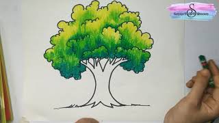 How to draw and color tree Realistic Tree Drawing Very easy method to Draw and Color a tree [upl. by Snah]