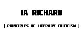 Ia richards principles of literary criticism [upl. by Carmita]