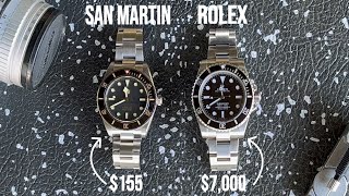 San Martin SN008 Dive Watch Review  155 Black Bay Homage BB58 vs 7000 Rolex Submariner [upl. by Spanos659]