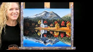 AUTUMN CHURCHLearn How to Draw and Paint with AcrylicsEasy Fall Landscape Paint and Sip at Home [upl. by Hastings]