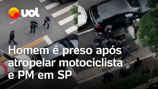 Homem é preso após atropelar motociclistas e policial na rua Augusta em São Paulo veja vídeo [upl. by Qidas77]