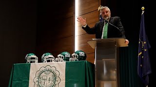 Indiana Gov Eric Holcomb visits Valparaiso High School to congratulate the football team for its [upl. by Lali]