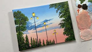 Sunset landscape painting tutorialacrylic painting for beginners tutorialacrylic painting tutorial [upl. by Chemesh]