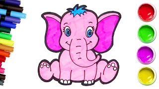 Dibuja y Colorea un Lindo Elefante Bebé  Dibujos Fáciles para niños  Chiki Arte [upl. by Luhar338]