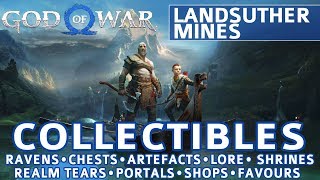 God of War  Landsuther Mines All Collectible Locations Ravens Chests Artefacts Shrines  100 [upl. by Ellenwahs804]