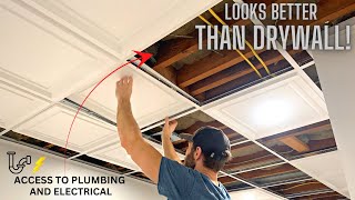 A Drop Ceiling that Looks Better Than Drywall How to Install a Drop Ceiling in a Basement  DIY [upl. by Orsay]