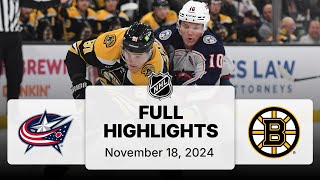 NHL Highlights  Blue Jackets vs Bruins  November 18 2024 [upl. by Mellisent]