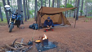 Solo Moto Camping In The Forest  Onetigris Tent [upl. by Rizika]